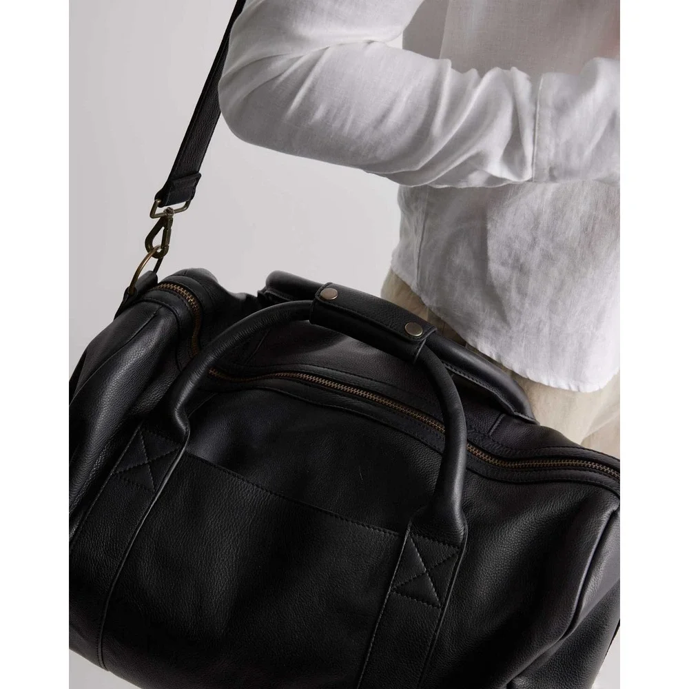 Quince Revive Leather Duffle Bag Black Genuine Leather Weekender Travel Bag